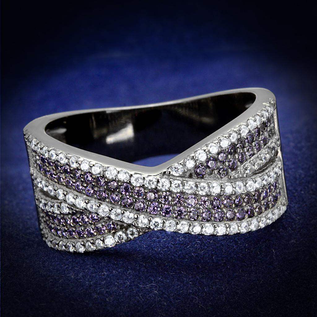 TS522 - Ruthenium 925 Sterling Silver Ring with AAA Grade CZ in Amethyst - Alamode - Flyclothing LLC