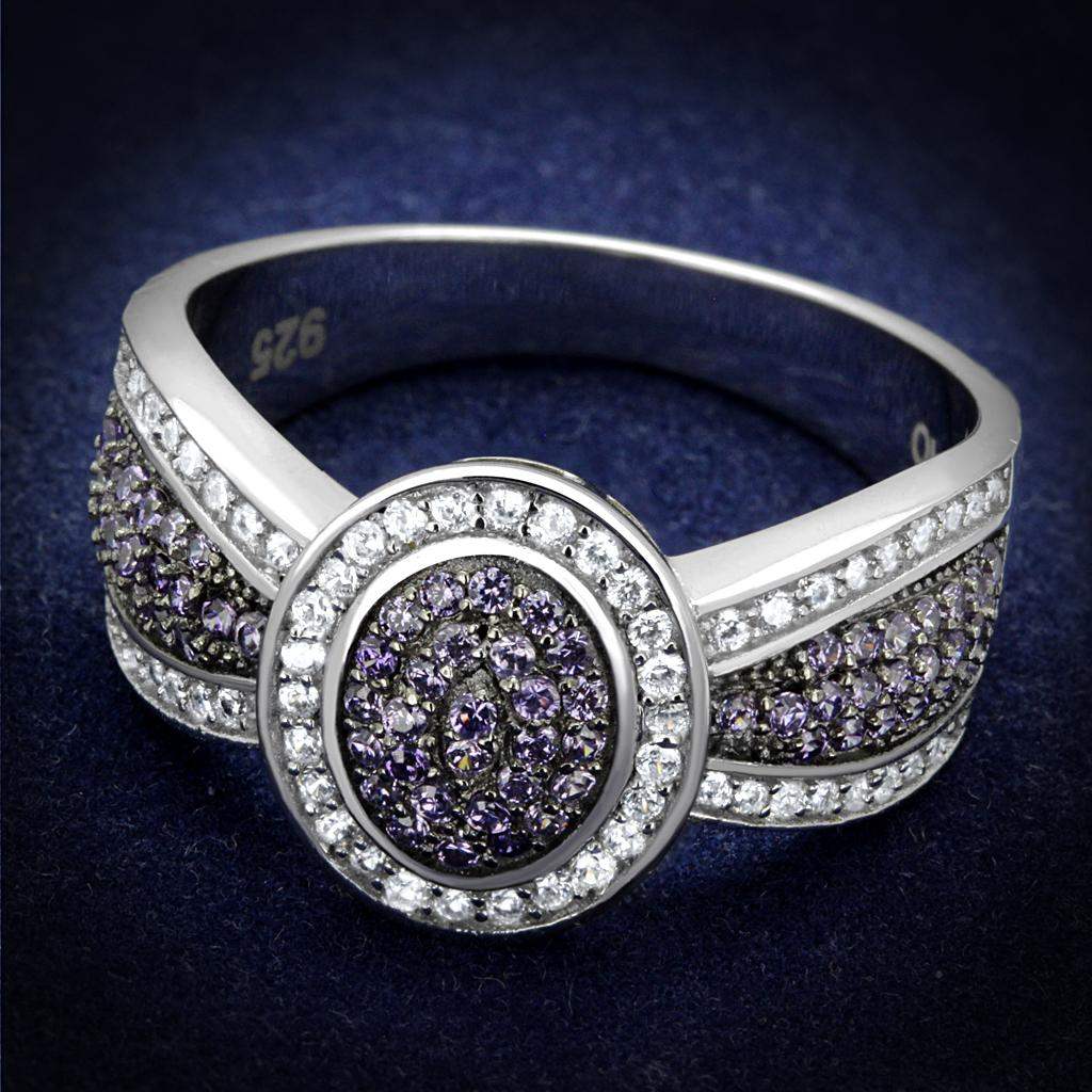TS523 - Rhodium + Ruthenium 925 Sterling Silver Ring with AAA Grade CZ in Amethyst - Alamode - Flyclothing LLC