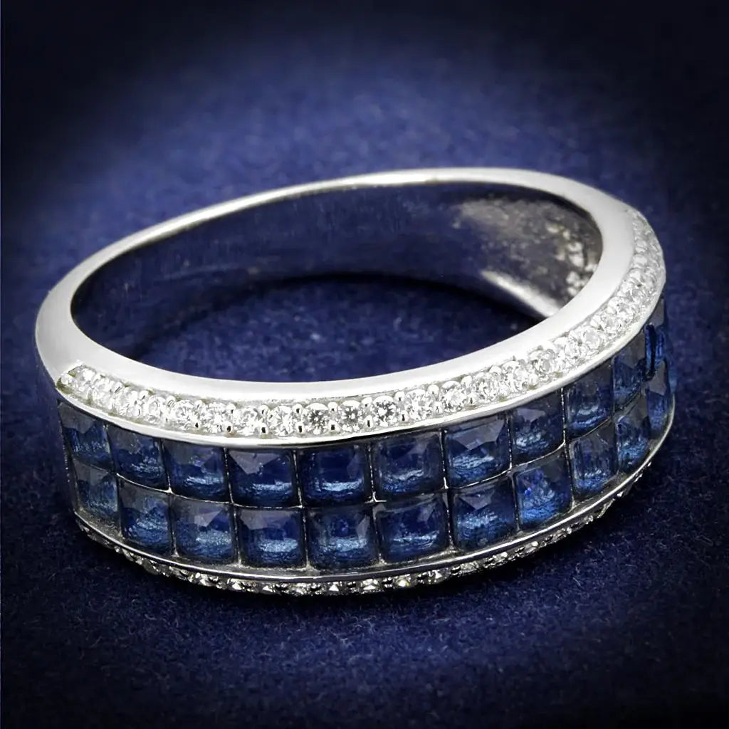 TS526 - Rhodium 925 Sterling Silver Ring with Synthetic Synthetic Glass in Montana - Alamode - Flyclothing LLC