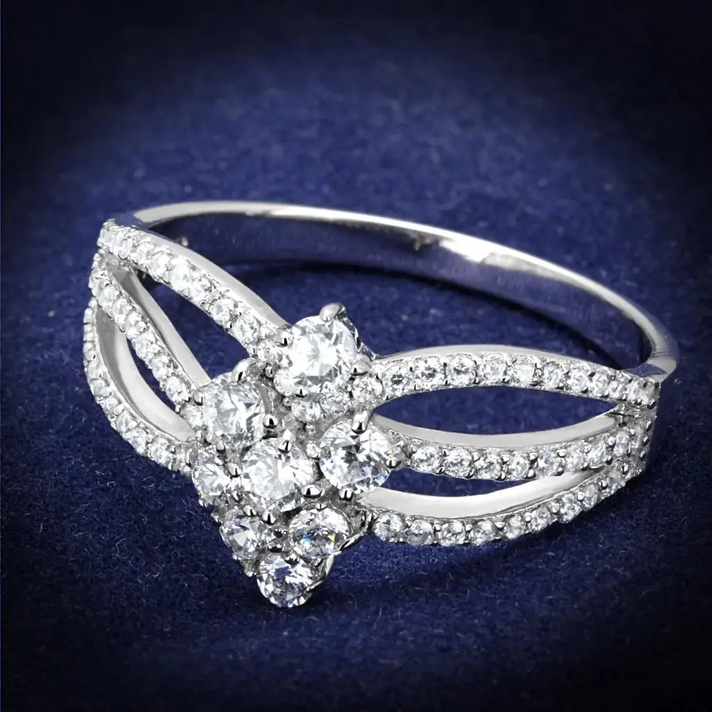 TS528 - Rhodium 925 Sterling Silver Ring with AAA Grade CZ in Clear - Alamode - Flyclothing LLC