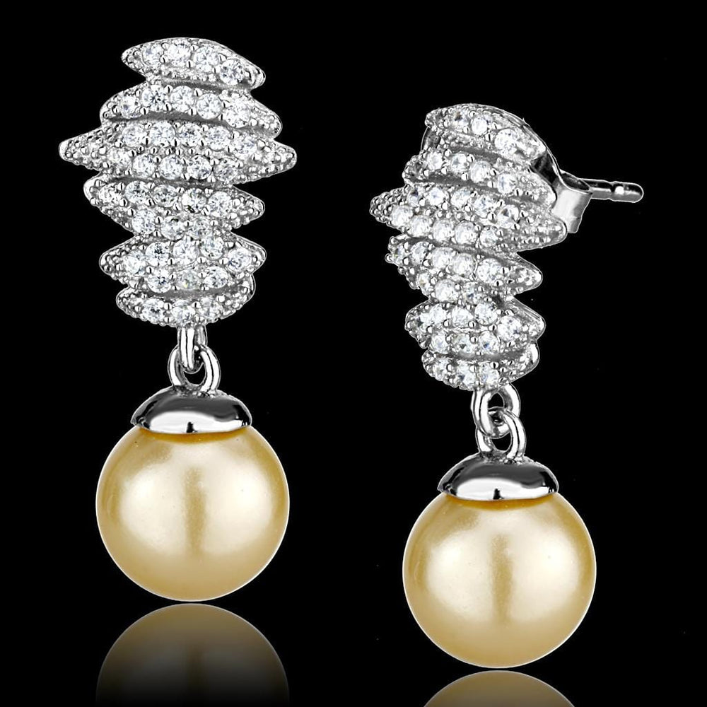 TS531 - Rhodium 925 Sterling Silver Earrings with Synthetic Pearl in Topaz - Alamode
