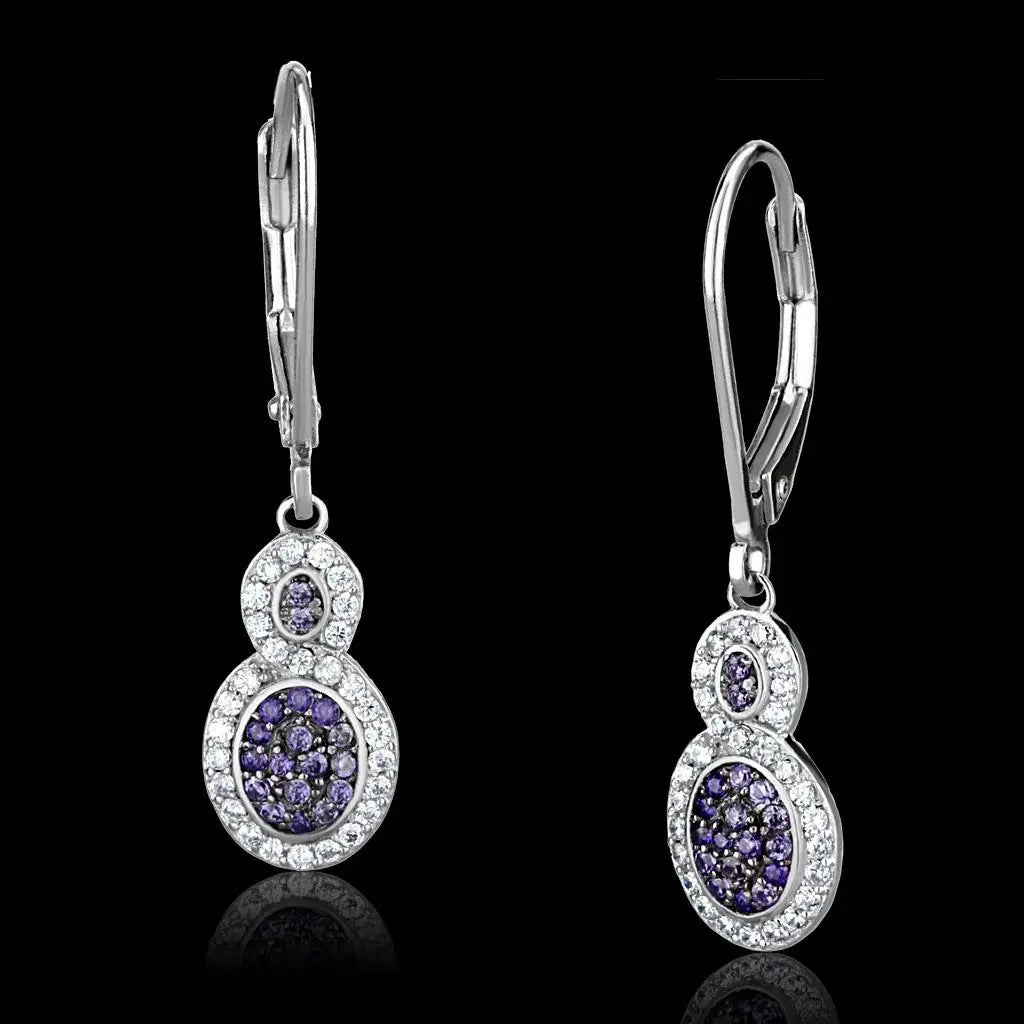 TS532 - Rhodium + Ruthenium 925 Sterling Silver Earrings with AAA Grade CZ in Amethyst - Alamode - Flyclothing LLC