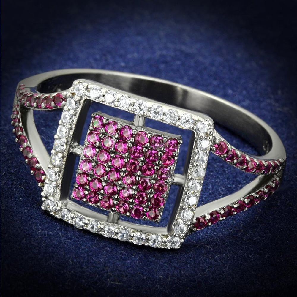 TS533 - Rhodium + Ruthenium 925 Sterling Silver Ring with AAA Grade CZ  in Ruby - Alamode