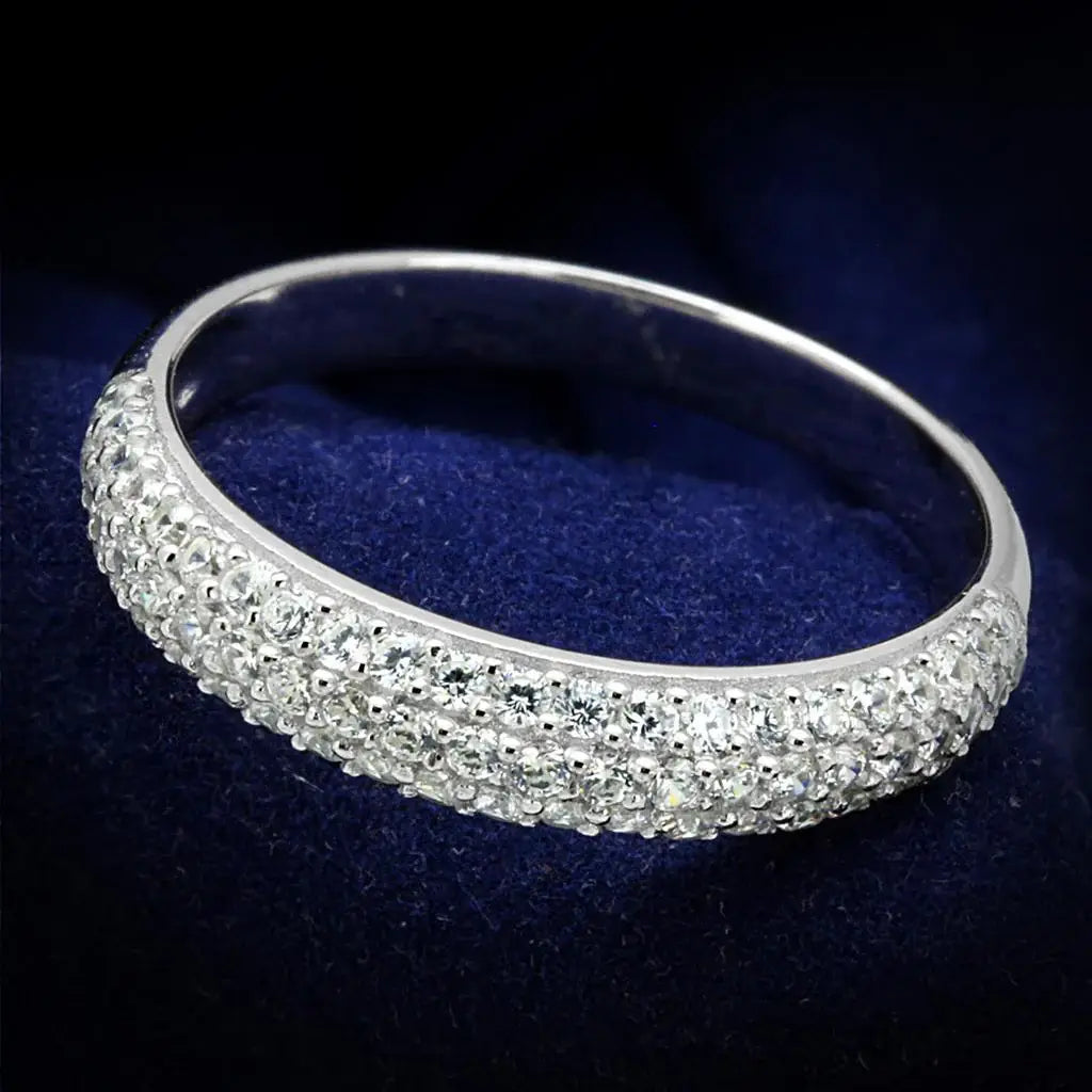 TS535 - Rhodium 925 Sterling Silver Ring with AAA Grade CZ in Clear - Alamode - Flyclothing LLC