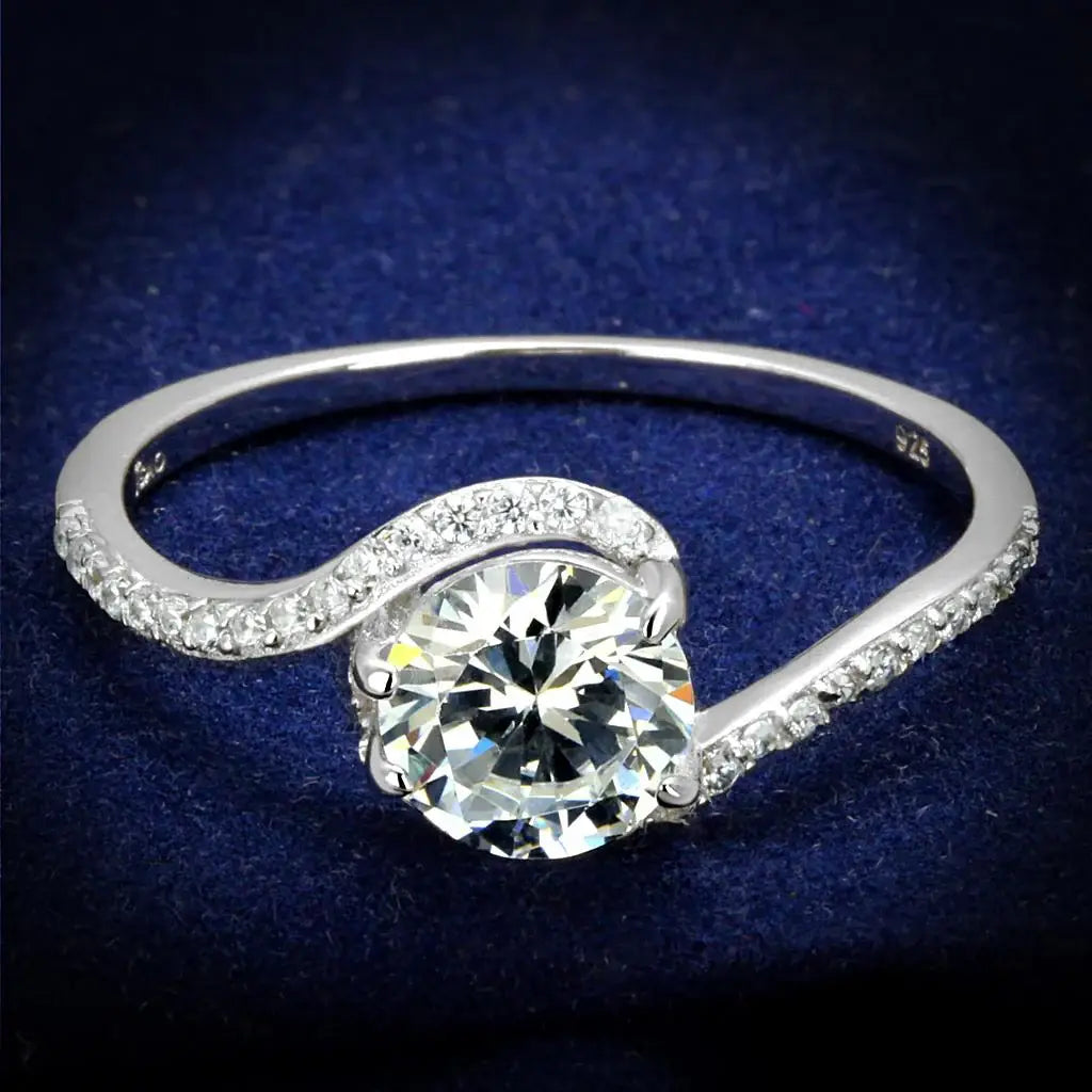 TS536 - Rhodium 925 Sterling Silver Ring with AAA Grade CZ in Clear - Alamode - Flyclothing LLC