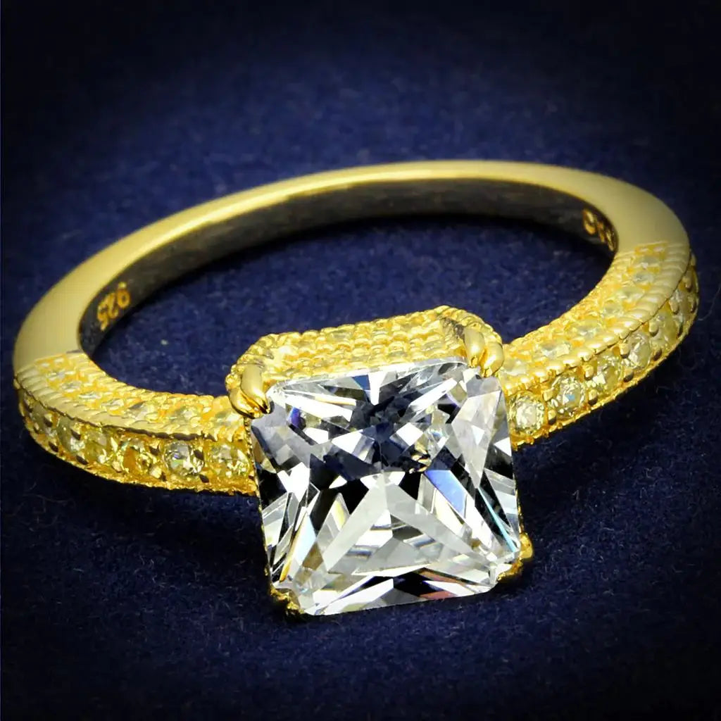 TS539 - Gold 925 Sterling Silver Ring with AAA Grade CZ in Clear - Alamode - Flyclothing LLC