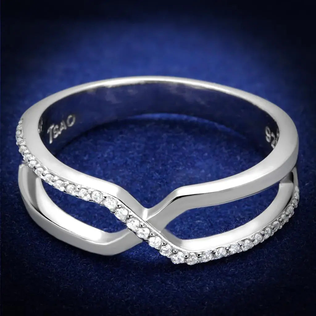 TS540 - Rhodium 925 Sterling Silver Ring with AAA Grade CZ in Clear - Alamode - Flyclothing LLC