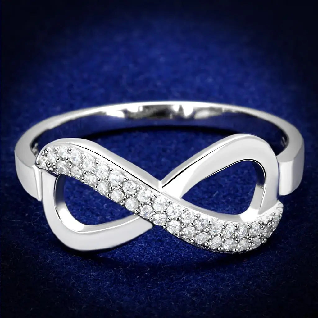 TS541 - Rhodium 925 Sterling Silver Ring with AAA Grade CZ in Clear - Alamode - Flyclothing LLC
