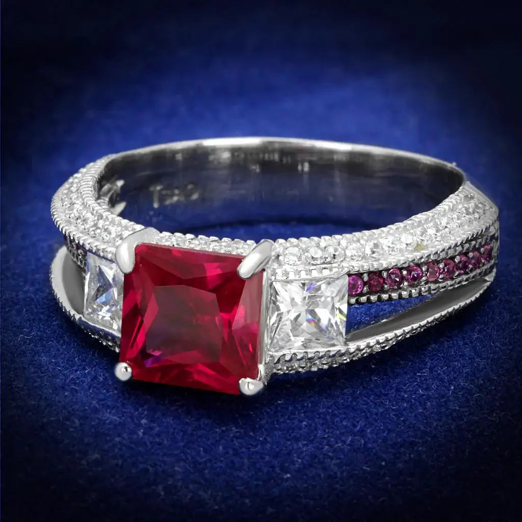 TS545 - Rhodium + Ruthenium 925 Sterling Silver Ring with AAA Grade CZ in Ruby - Alamode - Flyclothing LLC