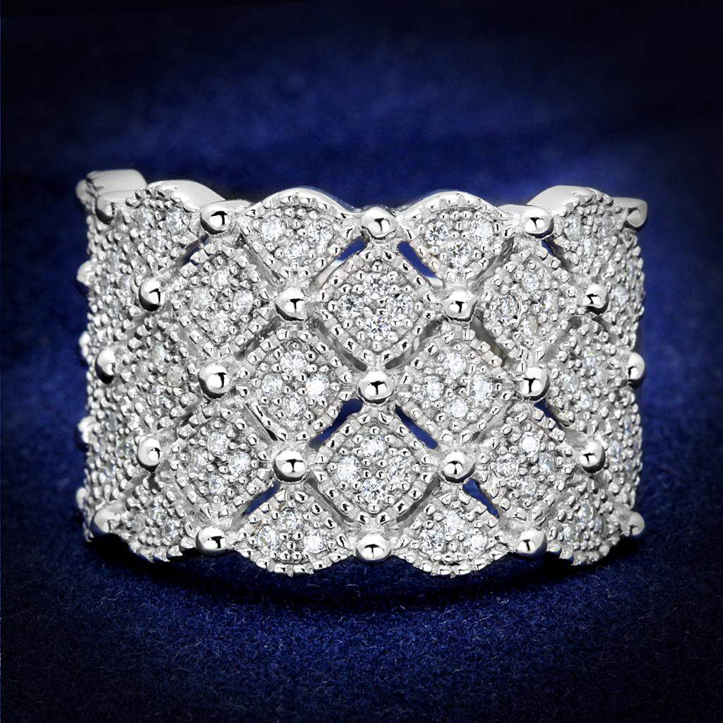 TS546 - Rhodium 925 Sterling Silver Ring with AAA Grade CZ in Clear - Alamode - Flyclothing LLC