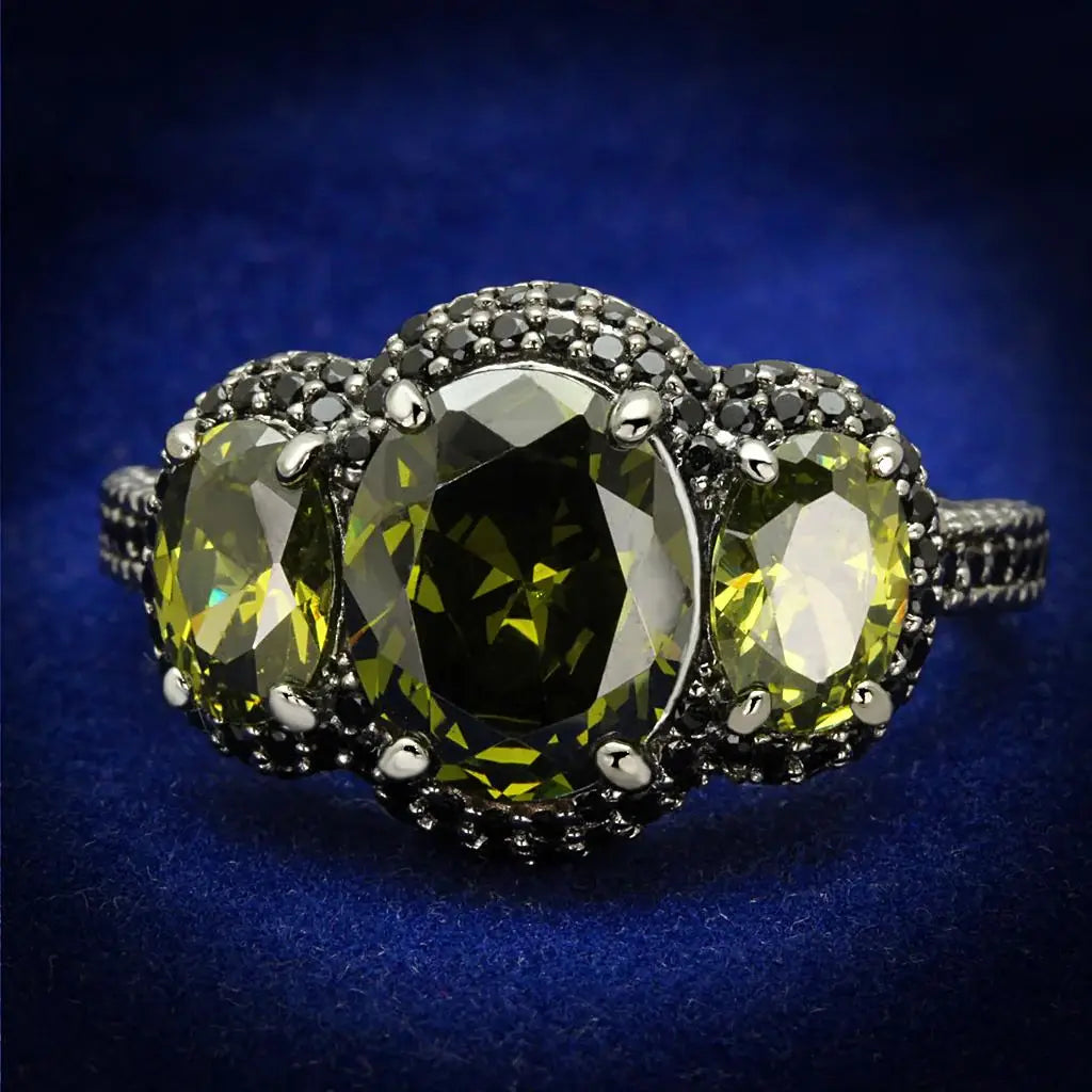 TS547 - Ruthenium 925 Sterling Silver Ring with AAA Grade CZ in Olivine color - Alamode - Flyclothing LLC