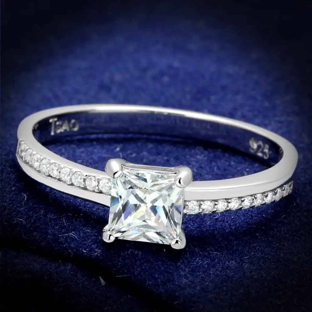 TS558 - Rhodium 925 Sterling Silver Ring with AAA Grade CZ  in Clear - Alamode