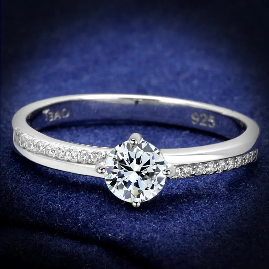 TS560 - Rhodium 925 Sterling Silver Ring with AAA Grade CZ in Clear - Alamode - Flyclothing LLC