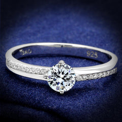 TS560 - Rhodium 925 Sterling Silver Ring with AAA Grade CZ  in Clear
