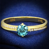 TS561 - Gold 925 Sterling Silver Ring with AAA Grade CZ  in Sea Blue - Alamode
