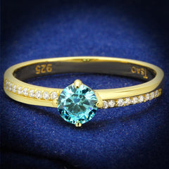 TS561 - Gold 925 Sterling Silver Ring with AAA Grade CZ  in Sea Blue