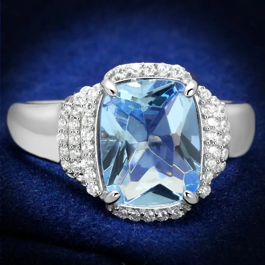 TS562 - Rhodium 925 Sterling Silver Ring with Synthetic Synthetic Glass in Light Sapphire - Alamode - Flyclothing LLC