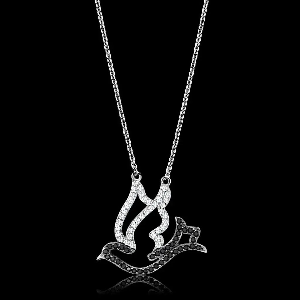 TS563 - Rhodium + Ruthenium 925 Sterling Silver Chain Pendant with AAA Grade CZ in Clear - Alamode - Flyclothing LLC