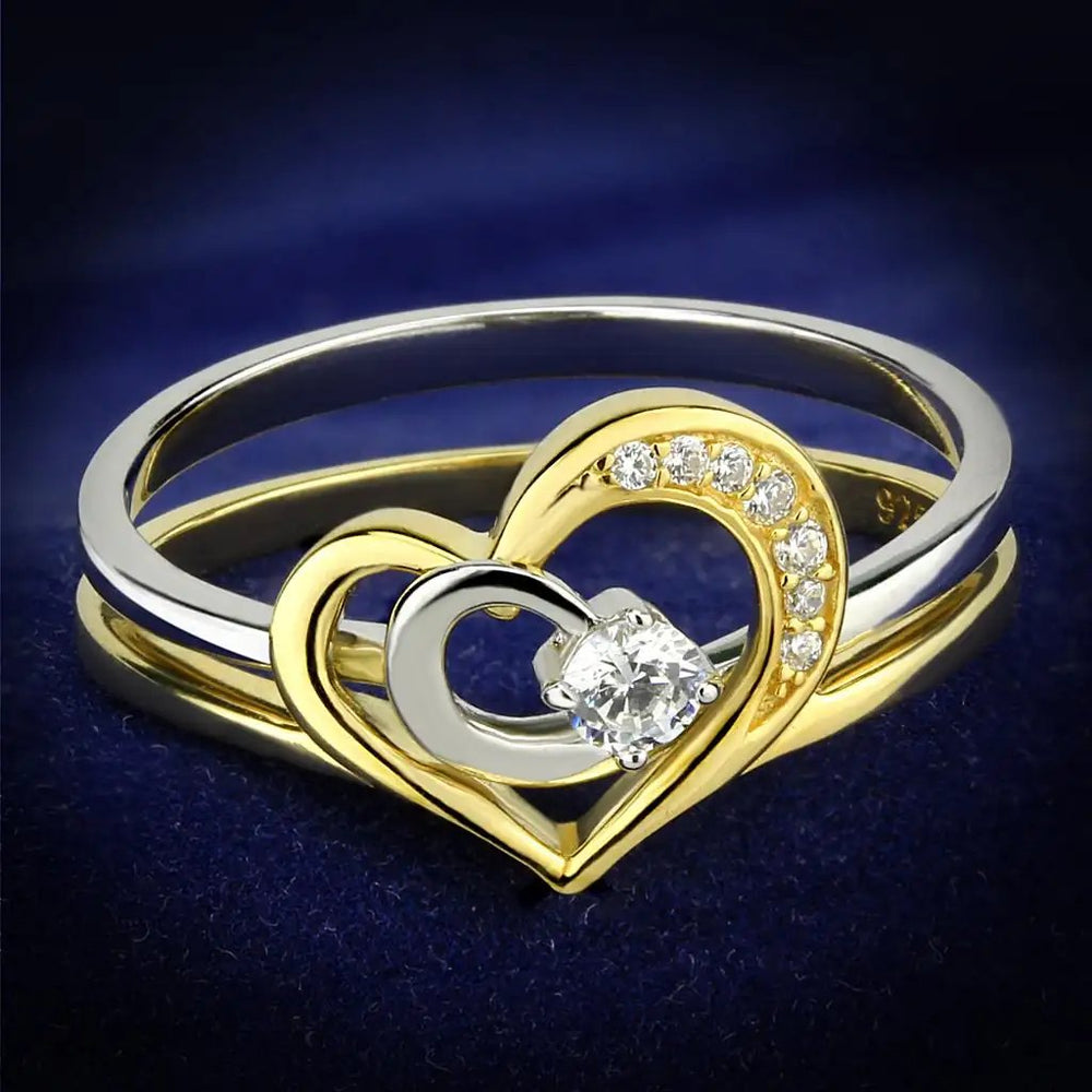 TS565 - Gold+Rhodium 925 Sterling Silver Ring with AAA Grade CZ  in Clear - Alamode