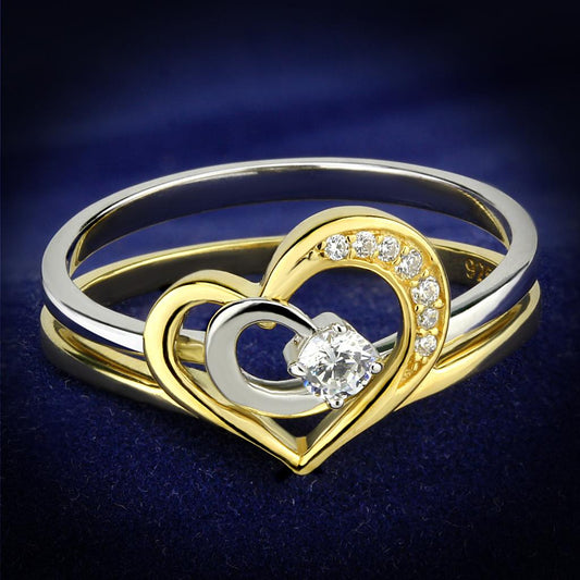 TS565 - Gold+Rhodium 925 Sterling Silver Ring with AAA Grade CZ  in Clear