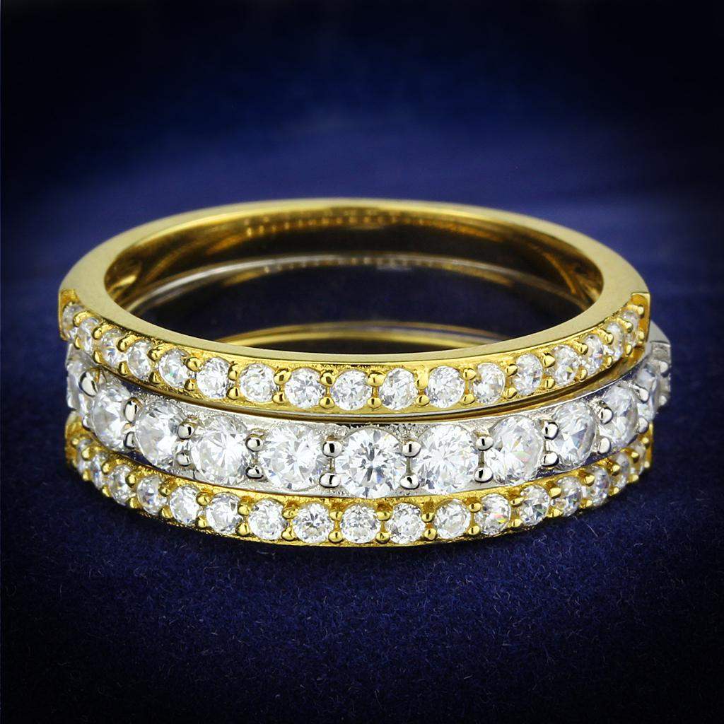 TS568 - Gold+Rhodium 925 Sterling Silver Ring with AAA Grade CZ in Clear - Alamode - Flyclothing LLC