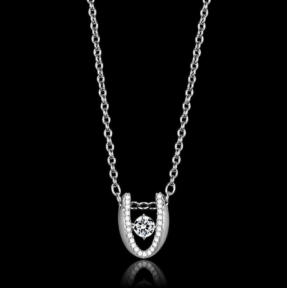 TS572 - Rhodium 925 Sterling Silver Necklace with AAA Grade CZ  in Clear - Alamode