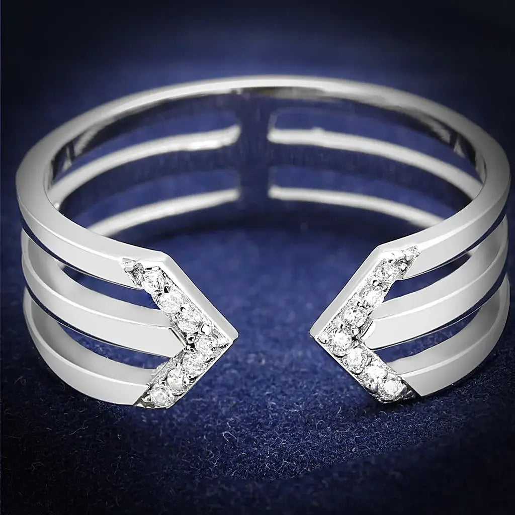 TS574 - Rhodium 925 Sterling Silver Ring with AAA Grade CZ in Clear - Alamode - Flyclothing LLC