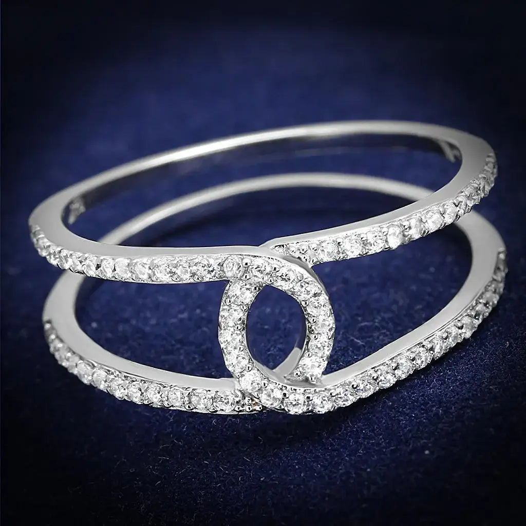 TS575 - Rhodium 925 Sterling Silver Ring with AAA Grade CZ in Clear - Alamode - Flyclothing LLC