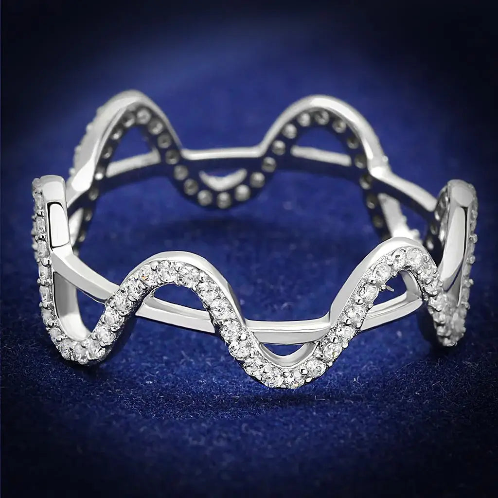 TS576 - Rhodium 925 Sterling Silver Ring with AAA Grade CZ in Clear - Alamode - Flyclothing LLC