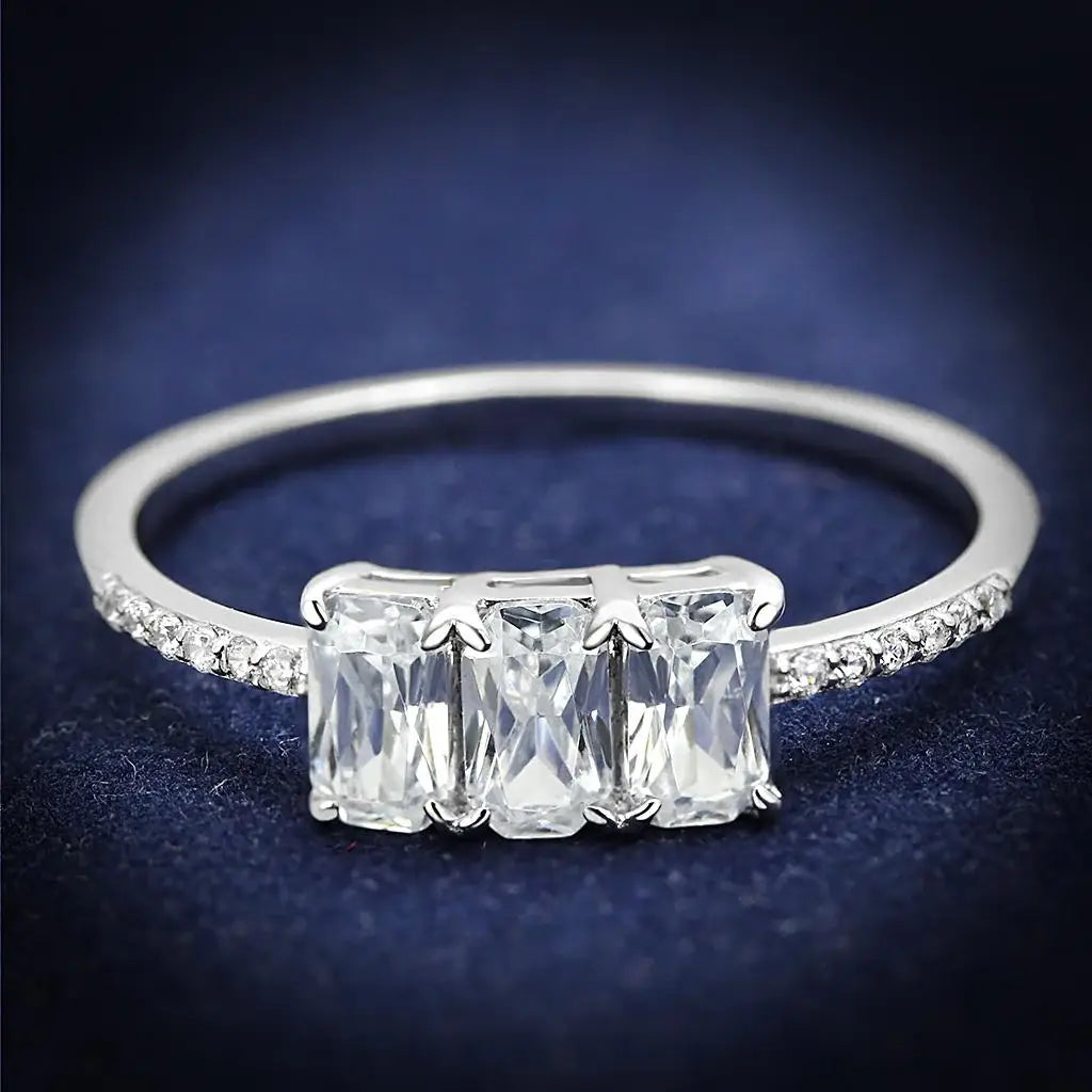 TS579 - Rhodium 925 Sterling Silver Ring with AAA Grade CZ in Clear - Alamode - Flyclothing LLC