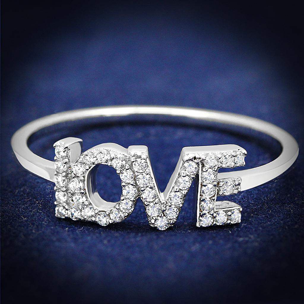 TS580 - Rhodium 925 Sterling Silver Ring with AAA Grade CZ in Clear - Alamode - Flyclothing LLC