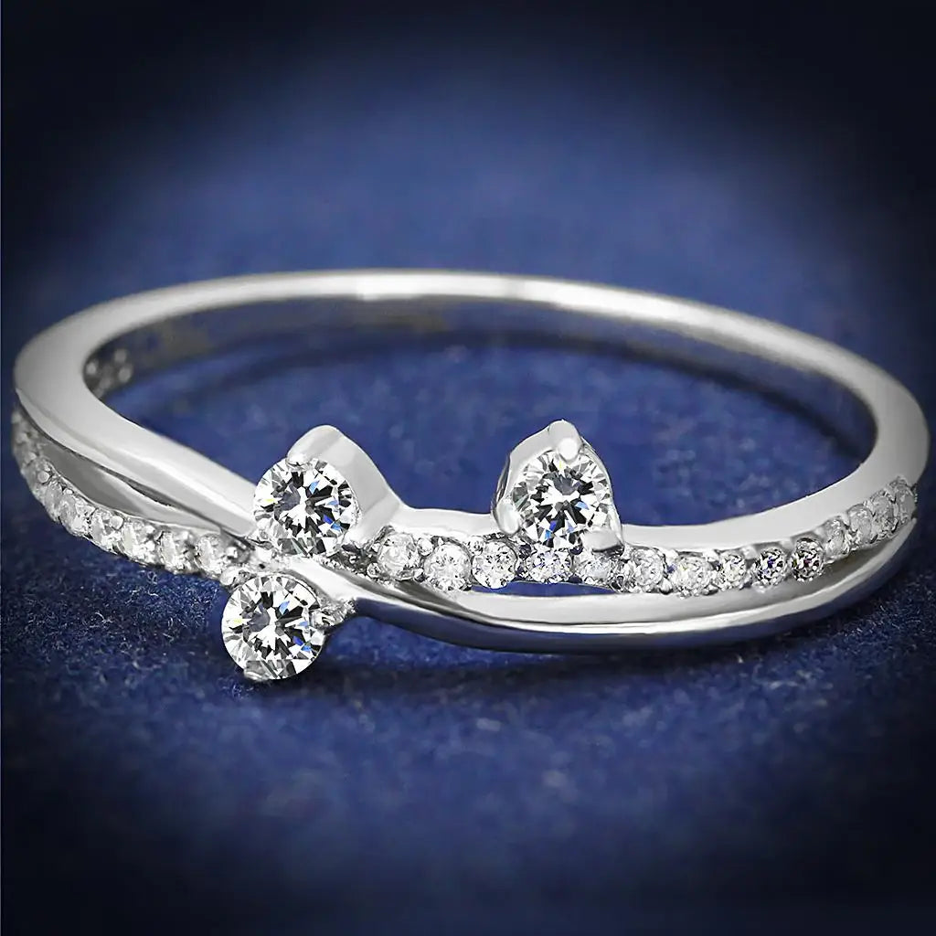 TS581 - Rhodium 925 Sterling Silver Ring with AAA Grade CZ in Clear - Alamode - Flyclothing LLC