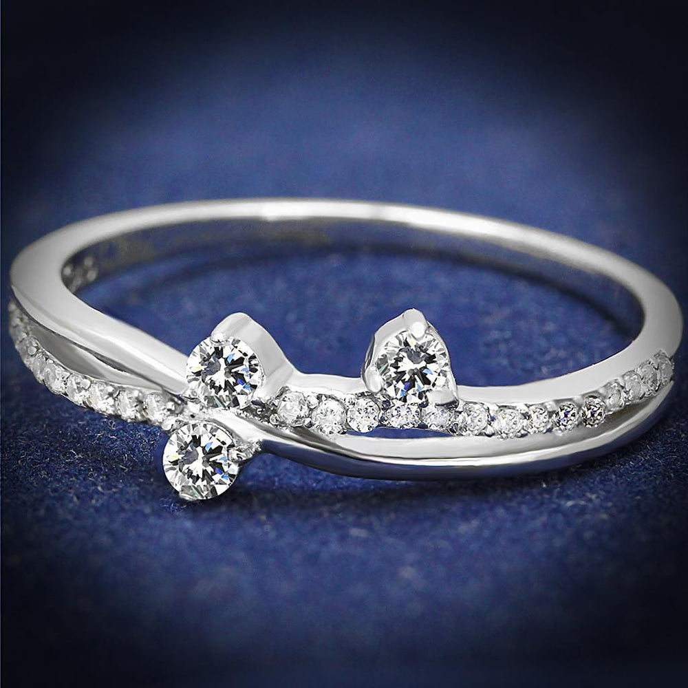 TS581 - Rhodium 925 Sterling Silver Ring with AAA Grade CZ  in Clear - Alamode