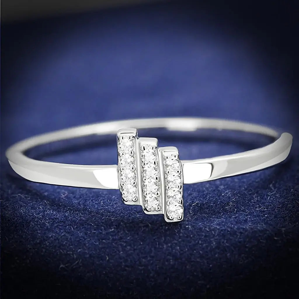TS584 - Rhodium 925 Sterling Silver Ring with AAA Grade CZ in Clear - Alamode - Flyclothing LLC