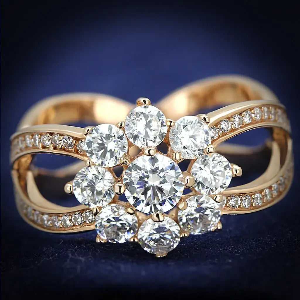 TS586 - Rose Gold 925 Sterling Silver Ring with AAA Grade CZ in Clear - Alamode - Flyclothing LLC