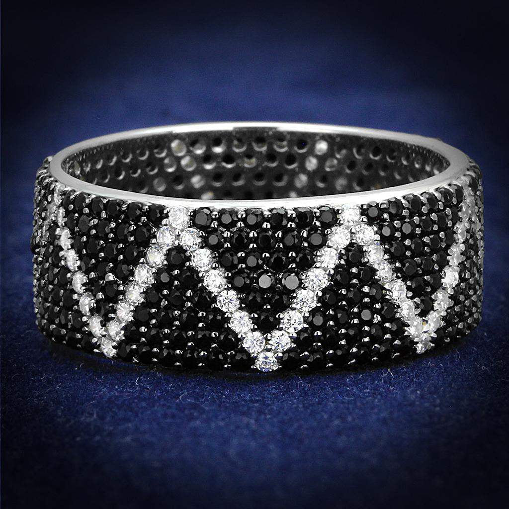 TS600 - Rhodium + Ruthenium 925 Sterling Silver Ring with Synthetic Spinel in Multi Color - Alamode - Flyclothing LLC