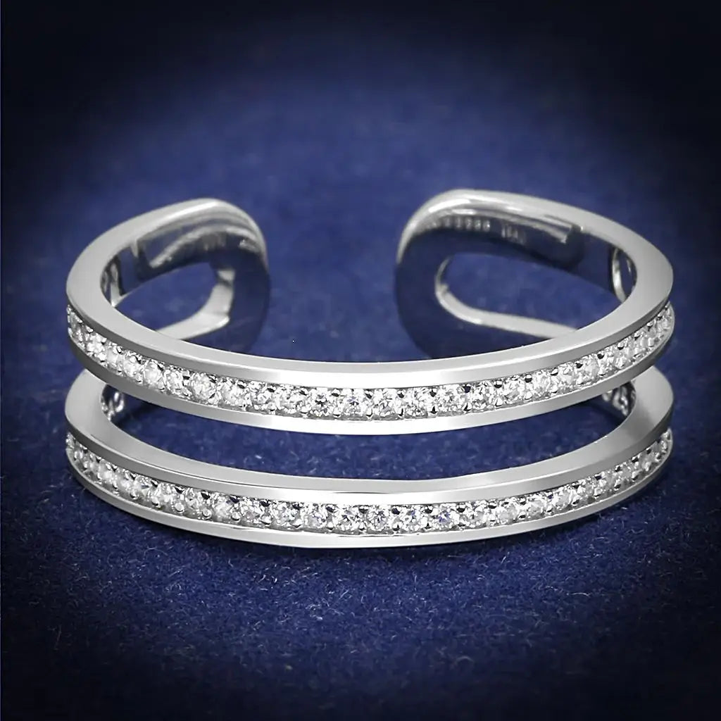 TS605 - Rhodium 925 Sterling Silver Ring with AAA Grade CZ in Clear - Alamode - Flyclothing LLC