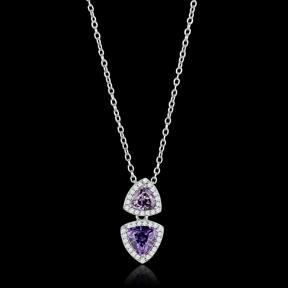 TS607 - Rhodium 925 Sterling Silver Chain Pendant with AAA Grade CZ  in Amethyst - Alamode
