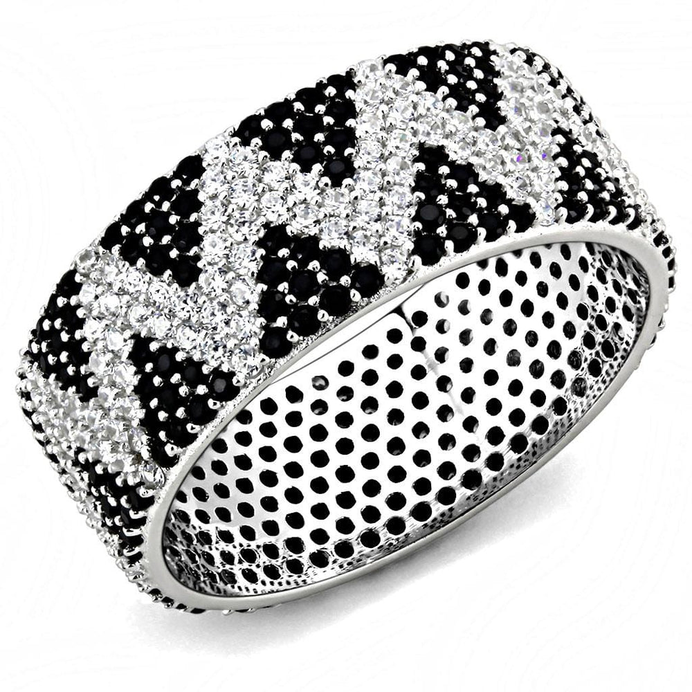 TS613 - Rhodium 925 Sterling Silver Ring with AAA Grade CZ  in Jet - Alamode