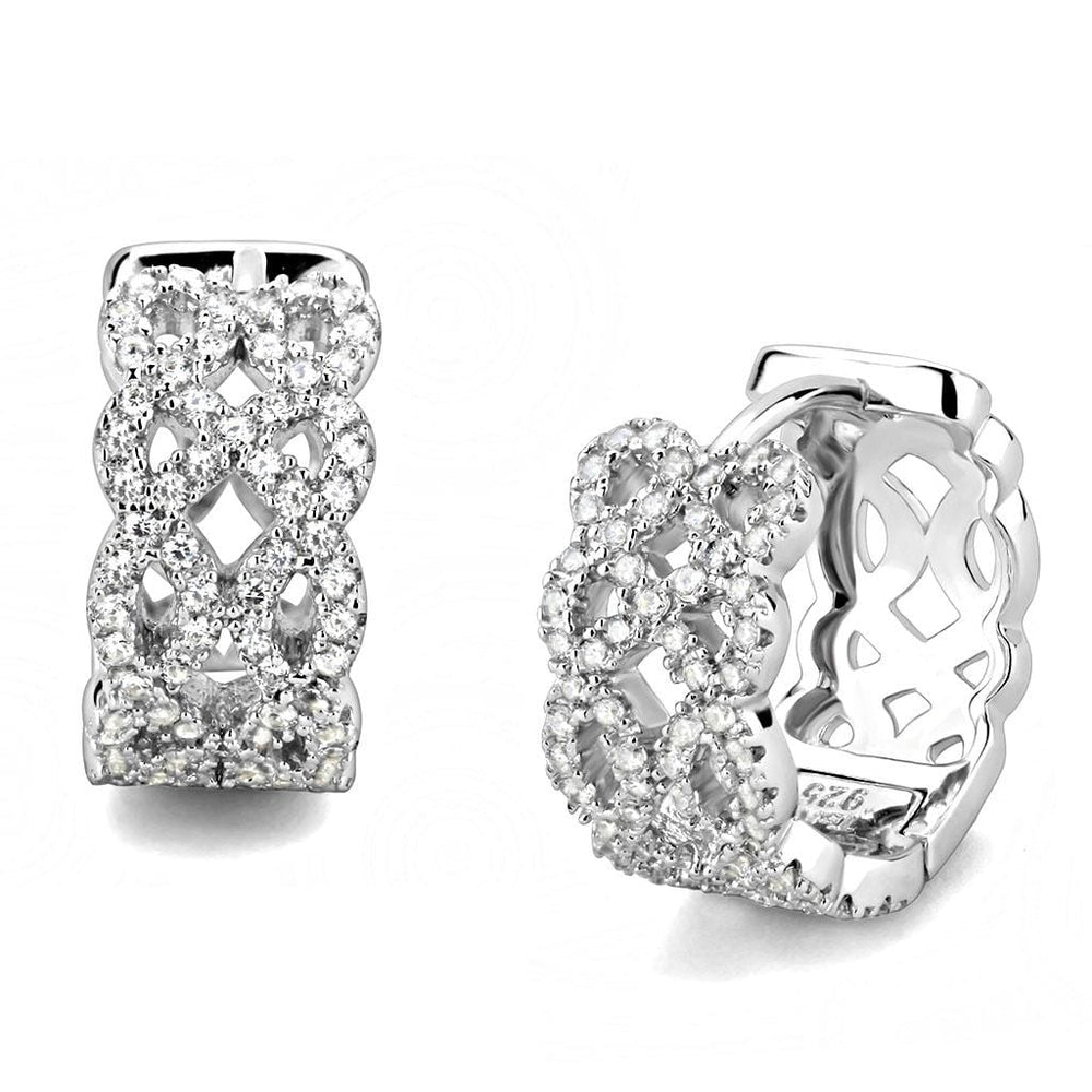 TS616 - Rhodium 925 Sterling Silver Earrings with AAA Grade CZ  in Clear - Alamode