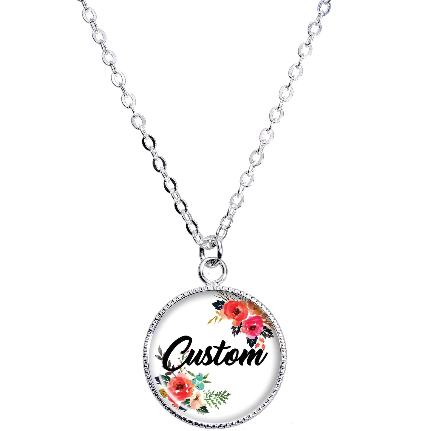 Custom Floral Personalized Name Silver Plated Chain Necklace - BodyCandy - Flyclothing LLC
