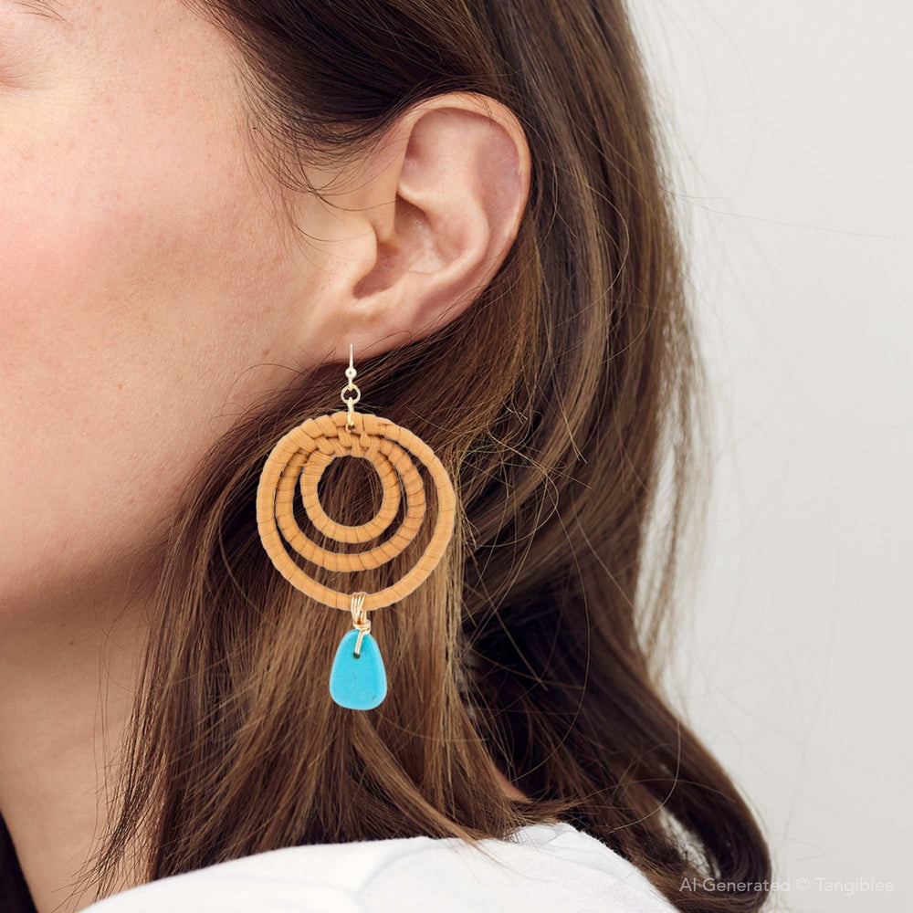 Tulum Blue Magnesite Rattan Golden Drop Earrings - Barse Jewelry - Flyclothing LLC