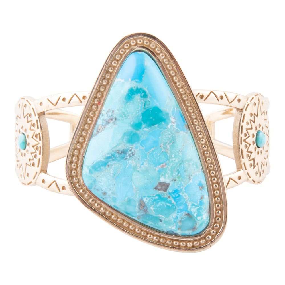 Tulum Blue Turquoise Golden Cuff Bracelet - Barse Jewelry - Flyclothing LLC