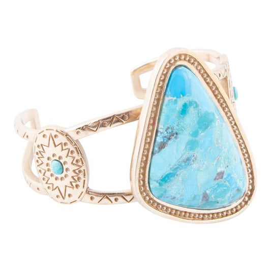 Tulum Blue Turquoise Golden Cuff Bracelet - Barse Jewelry - Flyclothing LLC