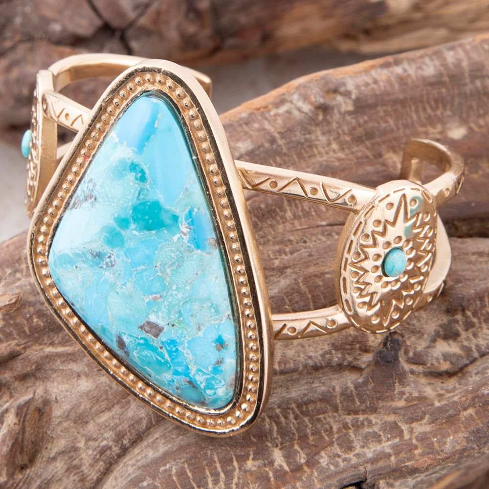 Tulum Blue Turquoise Golden Cuff Bracelet - Barse Jewelry - Flyclothing LLC