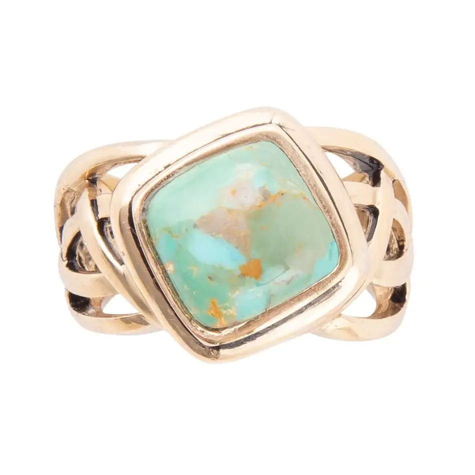 Blue Turquoise and Golden Bronze Cut Out Ring - Barse Jewelry - Flyclothing LLC