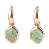 Blue Turquoise and Golden Bronze Half Hoop Earrings