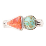 Blue Turquoise and Orange Coral Duo Sterling Silver Ring - Barse Jewelry - Flyclothing LLC