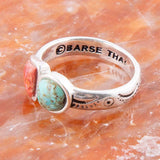 Blue Turquoise and Orange Coral Duo Sterling Silver Ring - Barse Jewelry - Flyclothing LLC