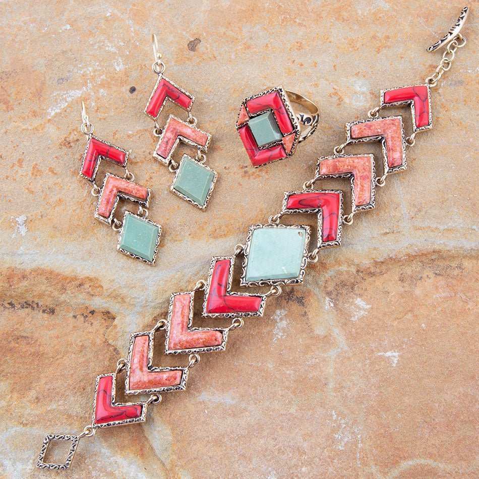 Turquoise and Coral Tapestry Drop Earrings - Barse Jewelry - Flyclothing LLC